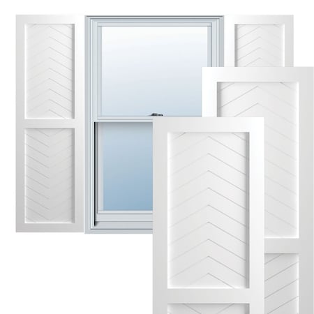 True Fit PVC Two Panel Chevron Modern Style Fixed Mount Shutters, Unfinished, 18W X 62H